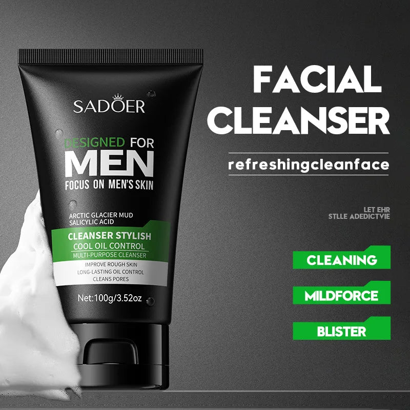 Deep Cleansing Men Facial Cleanser Oil Control Moisturizing Blackhead Remove Dark Spots Pores Acne Mark Refining Face Wash 100G
