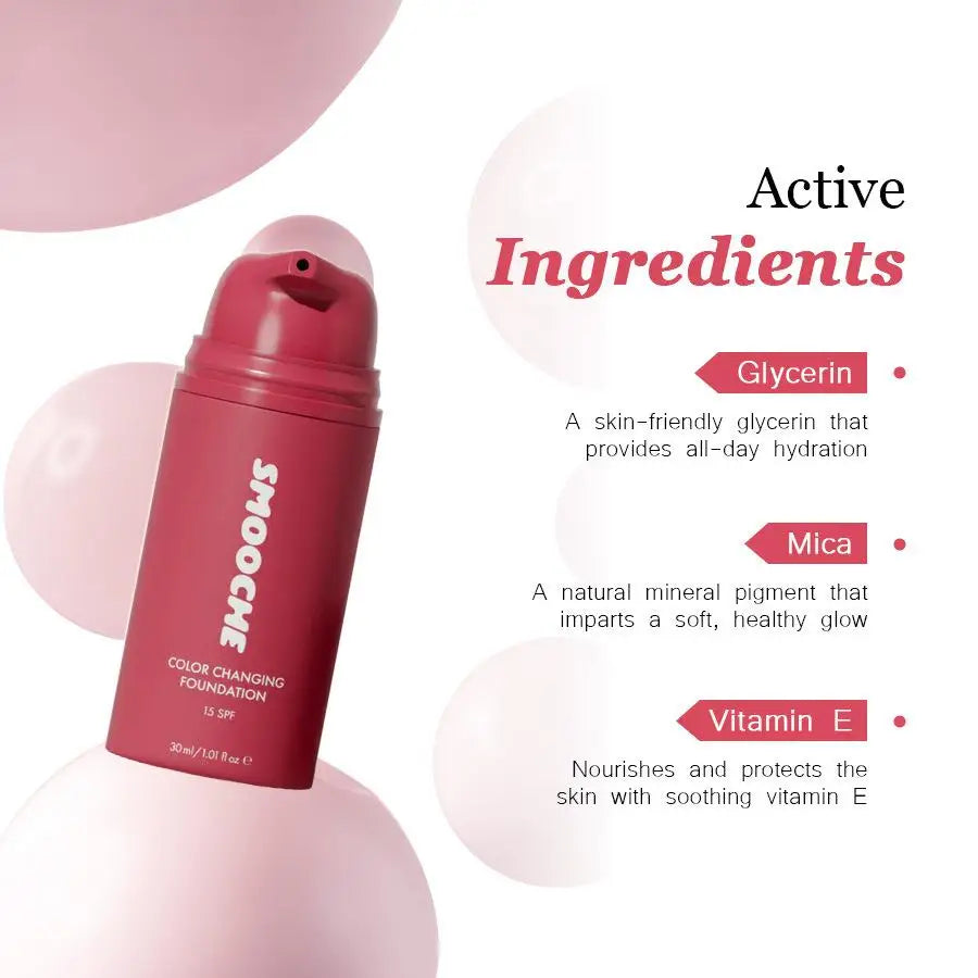 30Ml SMOOCHE Color Changing Foundation - Self-Adjusting Shade, Covers Imperfections & Fine Lines for Flawless Natural Look