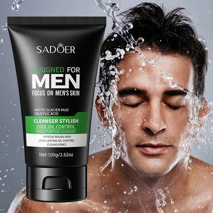 Deep Cleansing Men Facial Cleanser Oil Control Moisturizing Blackhead Remove Dark Spots Pores Acne Mark Refining Face Wash 100G