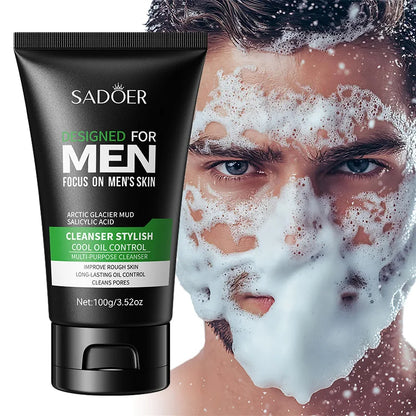 Deep Cleansing Men Facial Cleanser Oil Control Moisturizing Blackhead Remove Dark Spots Pores Acne Mark Refining Face Wash 100G